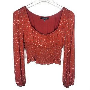 Olivaceous Cropped Rust Colored Polkadot Blouse